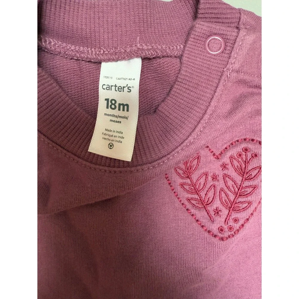 Carters‎ 18M Baby Girls Dress Outfit Set Embroidered Heart Long Sleeve Mauve